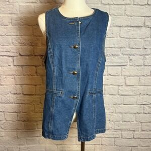 Sincerely Jules Women's XL Blue Denim Longline Button Front Vest Modern Chic